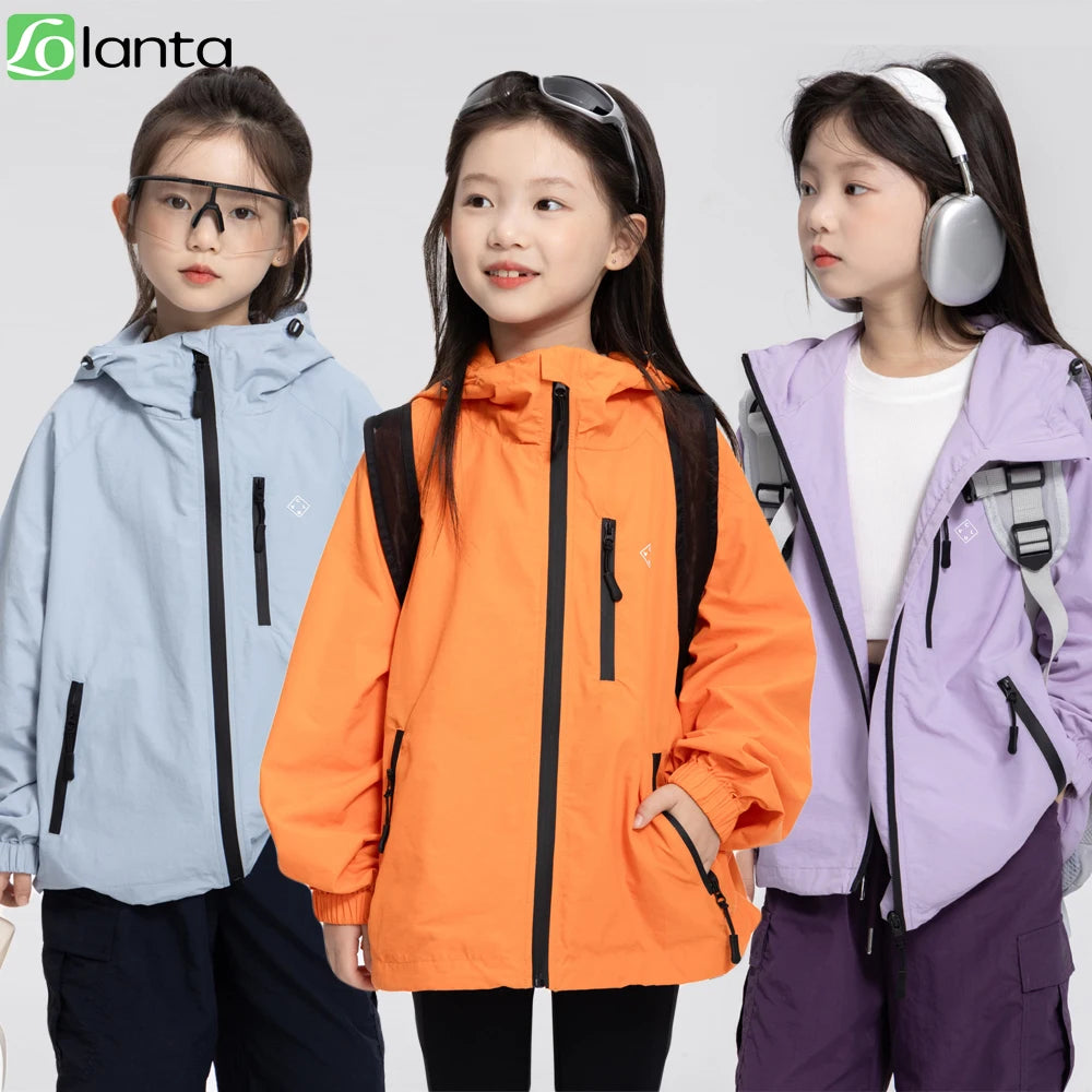 Lolanta Girls Waterproof Hooded Jacket Lightweight Raincoats for Kids Boys Windbreaker Outdoor Rain Jacket 7-15Years