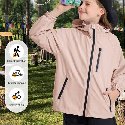 Lolanta Girls Waterproof Hooded Jacket Lightweight Raincoats for Kids Boys Windbreaker Outdoor Rain Jacket 7-15Years