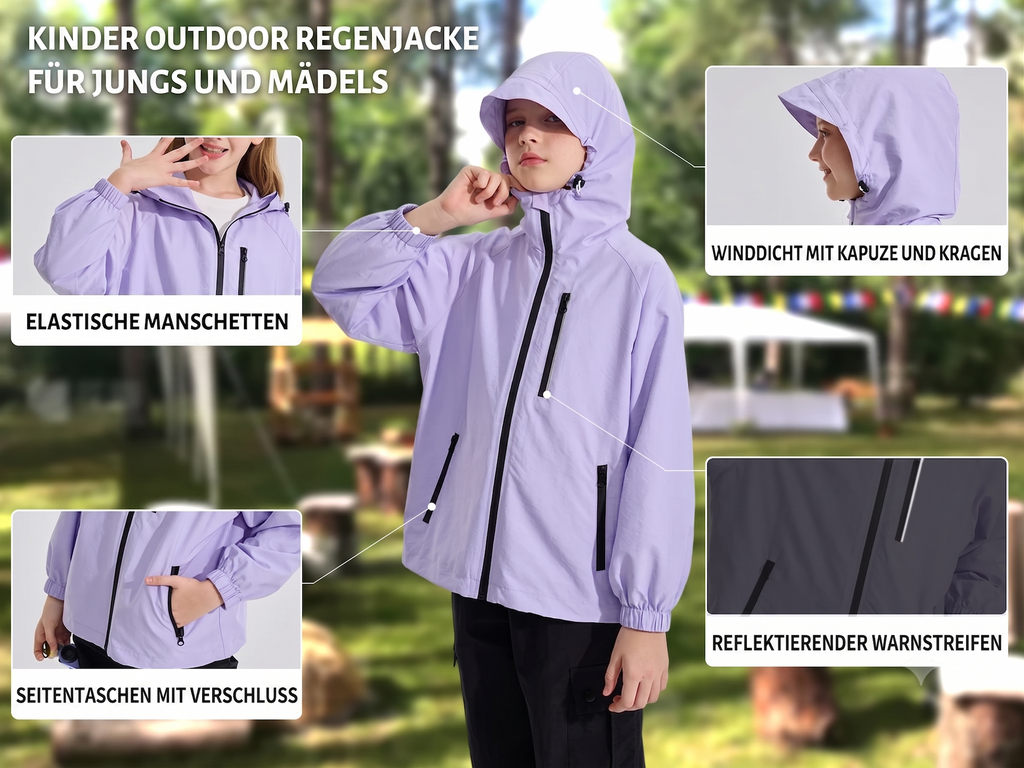 Lolanta Girls Waterproof Hooded Jacket Lightweight Raincoats for Kids Boys Windbreaker Outdoor Rain Jacket 7-15Years