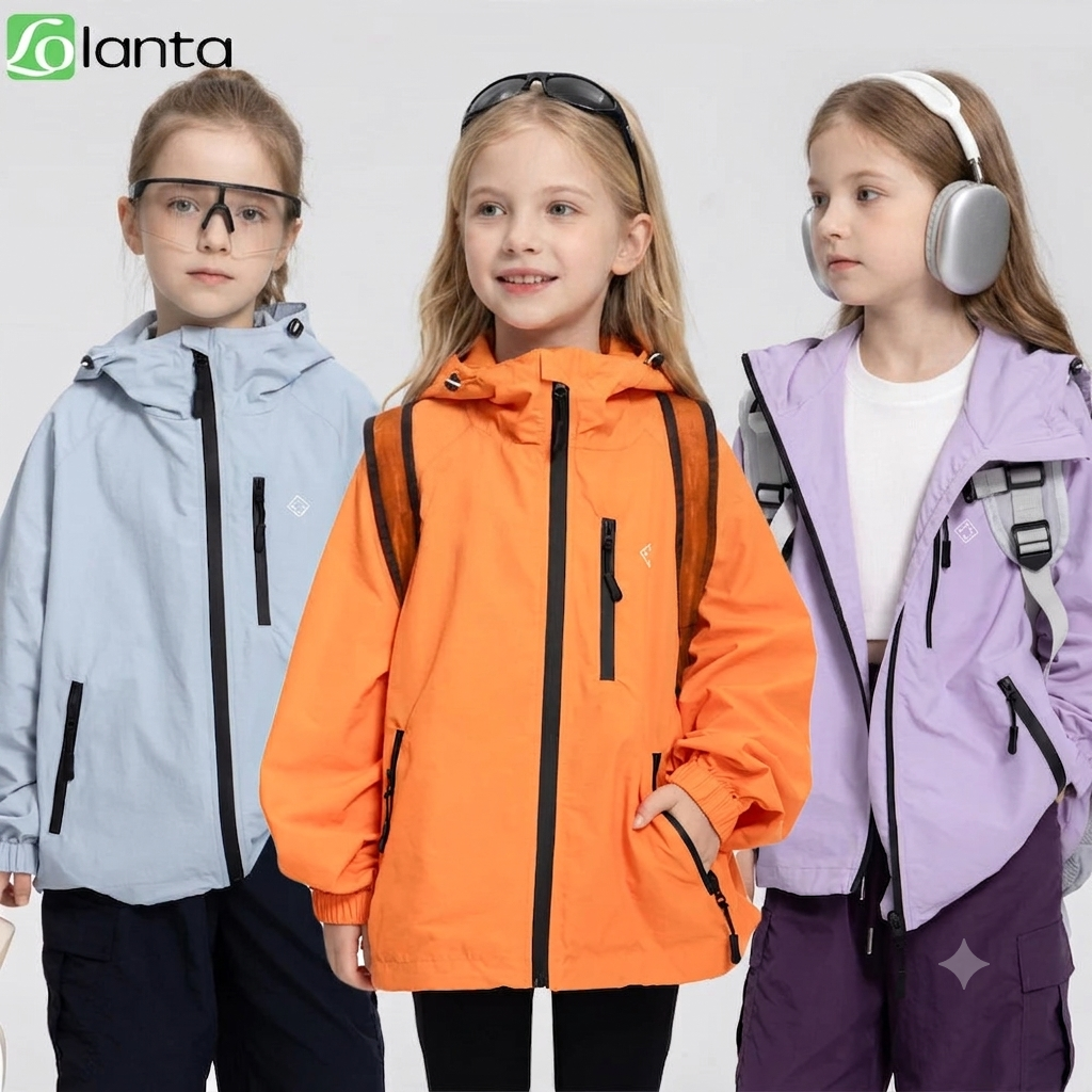 Lolanta Girls Waterproof Hooded Jacket Lightweight Raincoats for Kids Boys Windbreaker Outdoor Rain Jacket 7-15Years