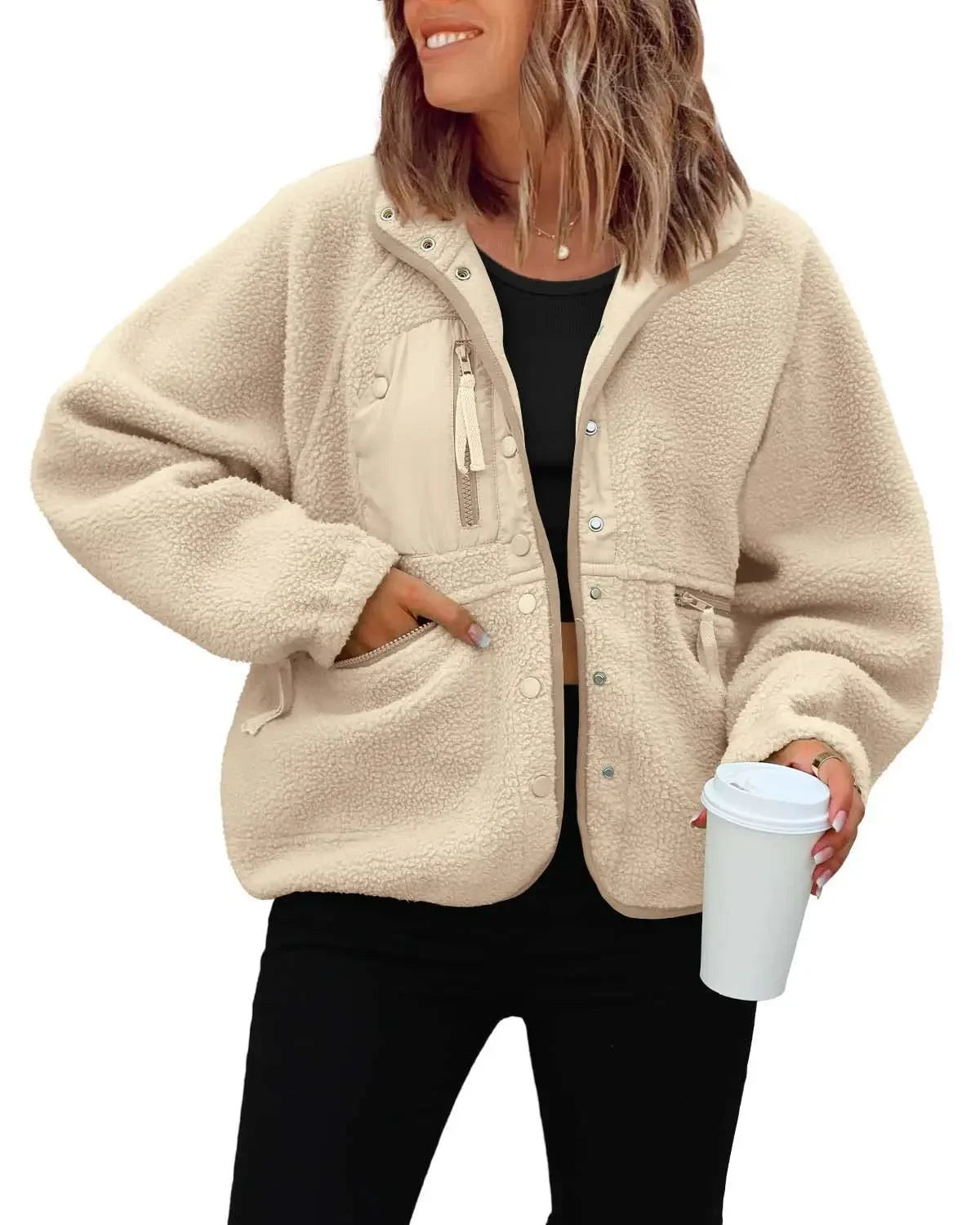 New Autumn and Winter Women Polar Fleece Loose Jacket Retro Harajuku Casual Street Jacket Top