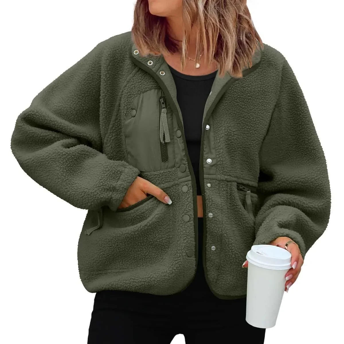 New Autumn and Winter Women Polar Fleece Loose Jacket Retro Harajuku Casual Street Jacket Top