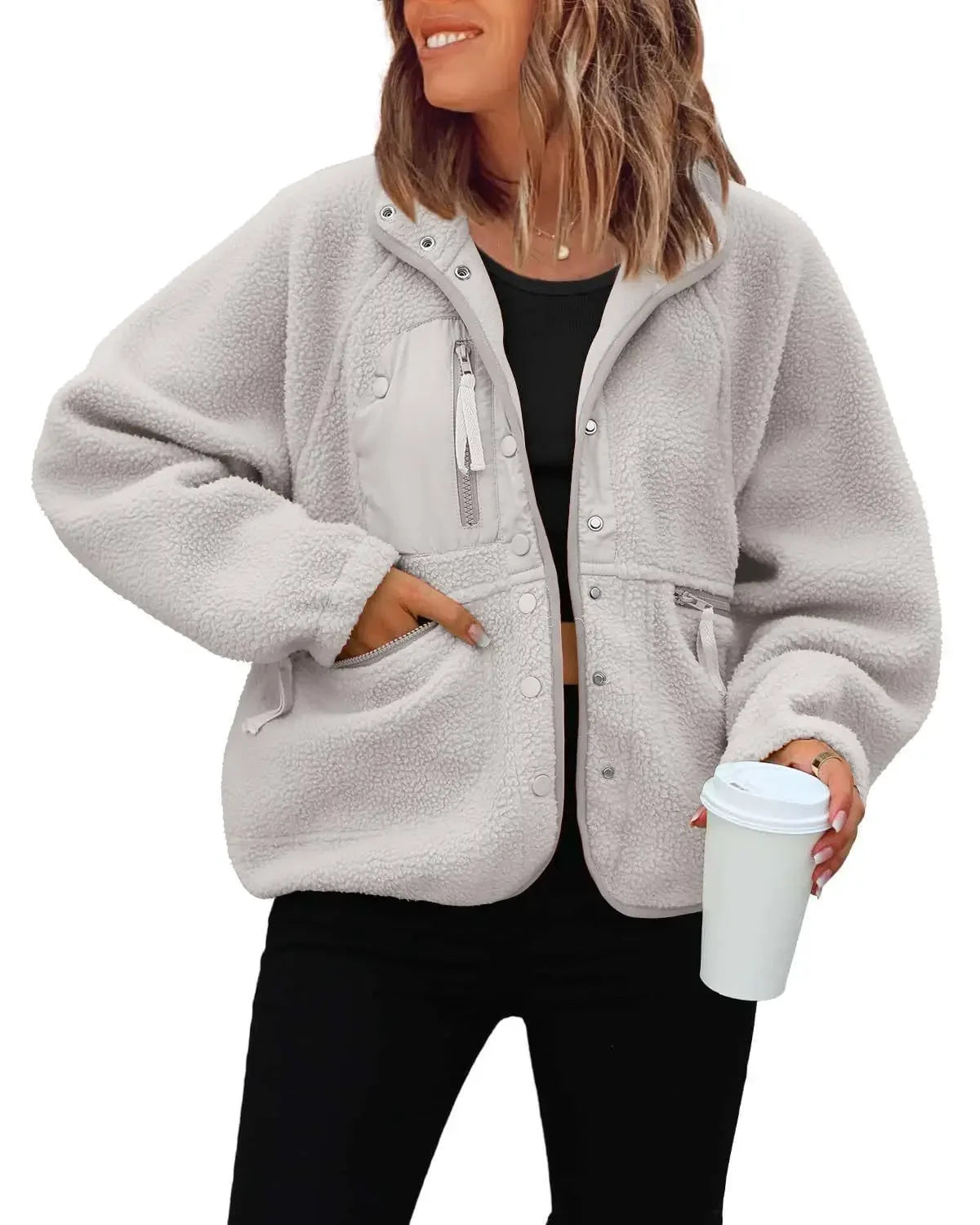 New Autumn and Winter Women Polar Fleece Loose Jacket Retro Harajuku Casual Street Jacket Top
