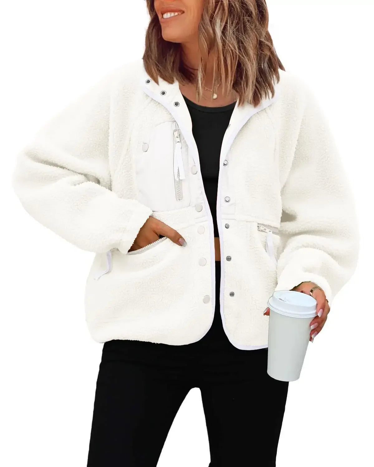 New Autumn and Winter Women Polar Fleece Loose Jacket Retro Harajuku Casual Street Jacket Top
