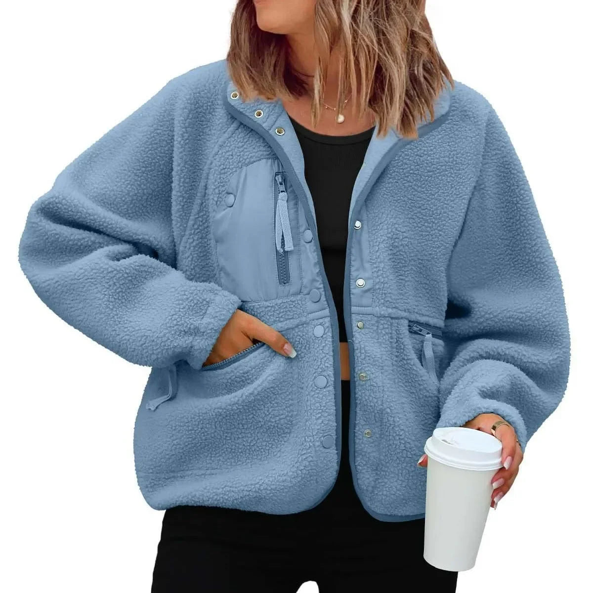 New Autumn and Winter Women Polar Fleece Loose Jacket Retro Harajuku Casual Street Jacket Top