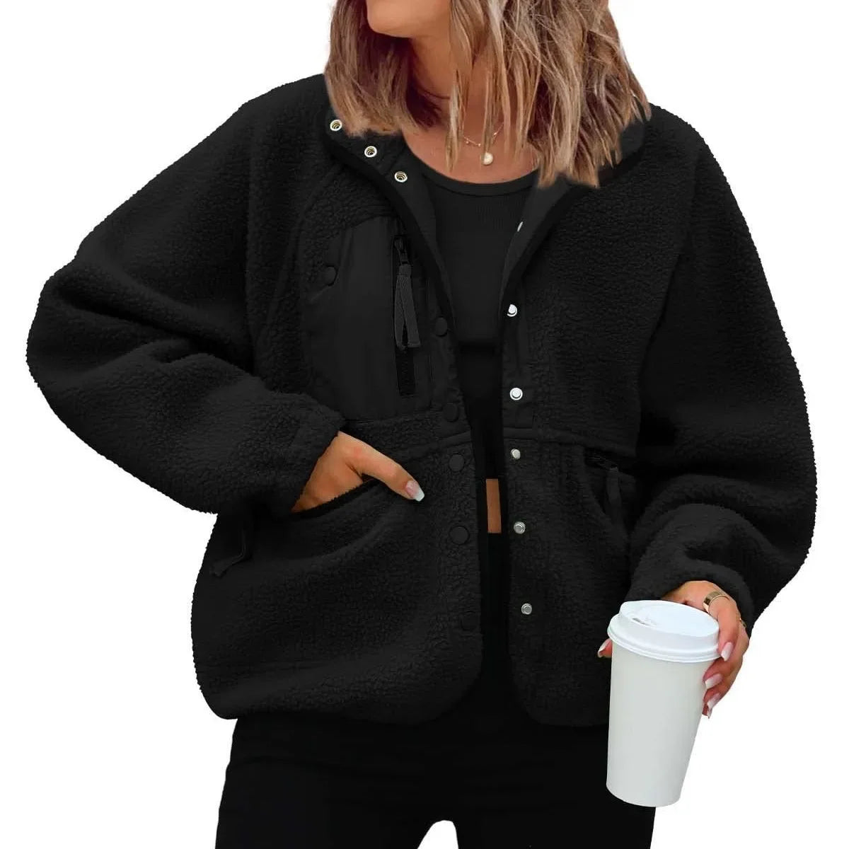 New Autumn and Winter Women Polar Fleece Loose Jacket Retro Harajuku Casual Street Jacket Top