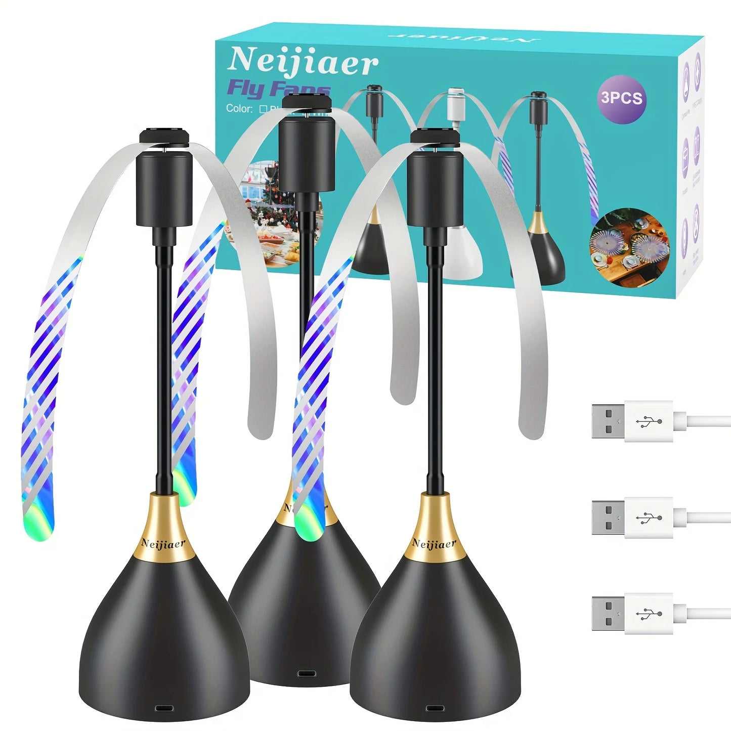 Praktischer Fliegen Ventilator mit weichen Rotorblättern für den Tisch, per USB oder Batterie betrieben, geräuschlos und tragbar! Hält dein Essen sauber.