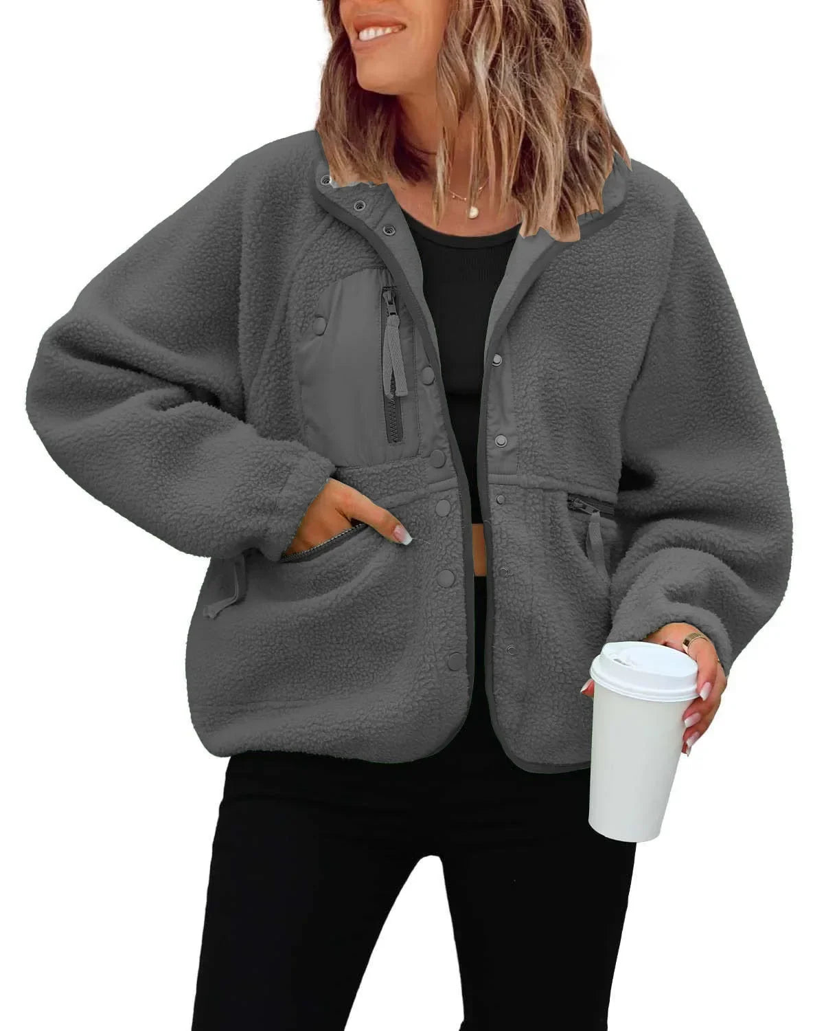 New Autumn and Winter Women Polar Fleece Loose Jacket Retro Harajuku Casual Street Jacket Top