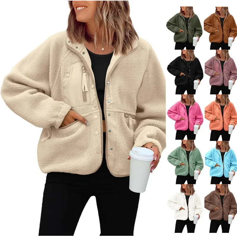 New Autumn and Winter Women Polar Fleece Loose Jacket Retro Harajuku Casual Street Jacket Top