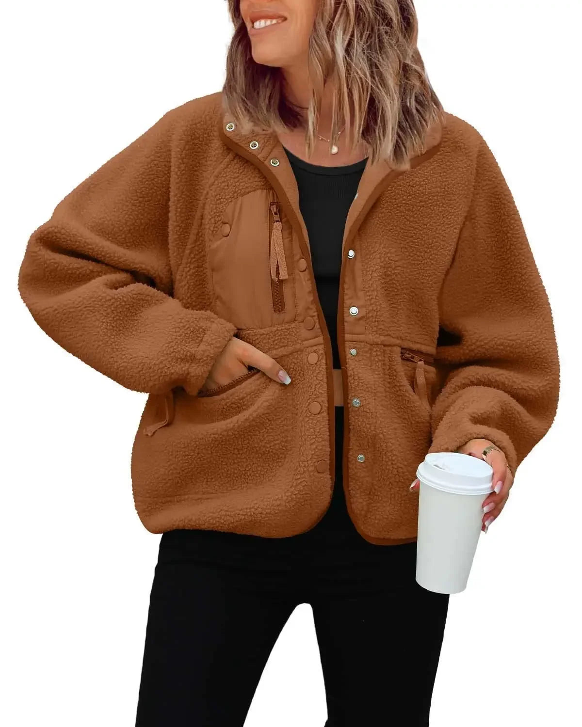 New Autumn and Winter Women Polar Fleece Loose Jacket Retro Harajuku Casual Street Jacket Top