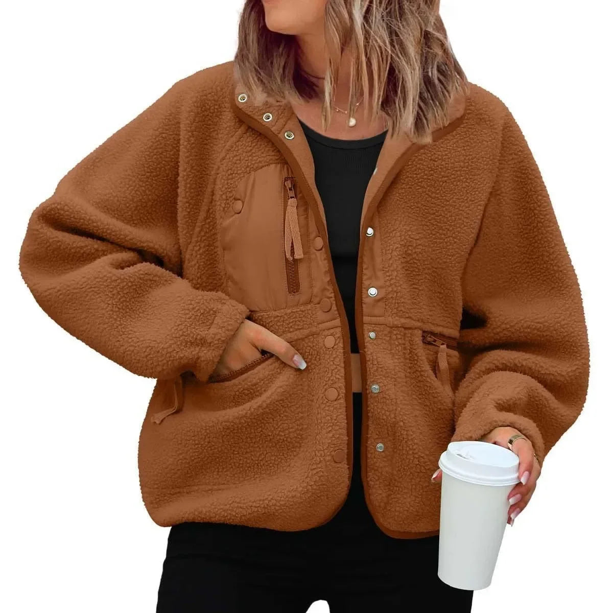 New Autumn and Winter Women Polar Fleece Loose Jacket Retro Harajuku Casual Street Jacket Top