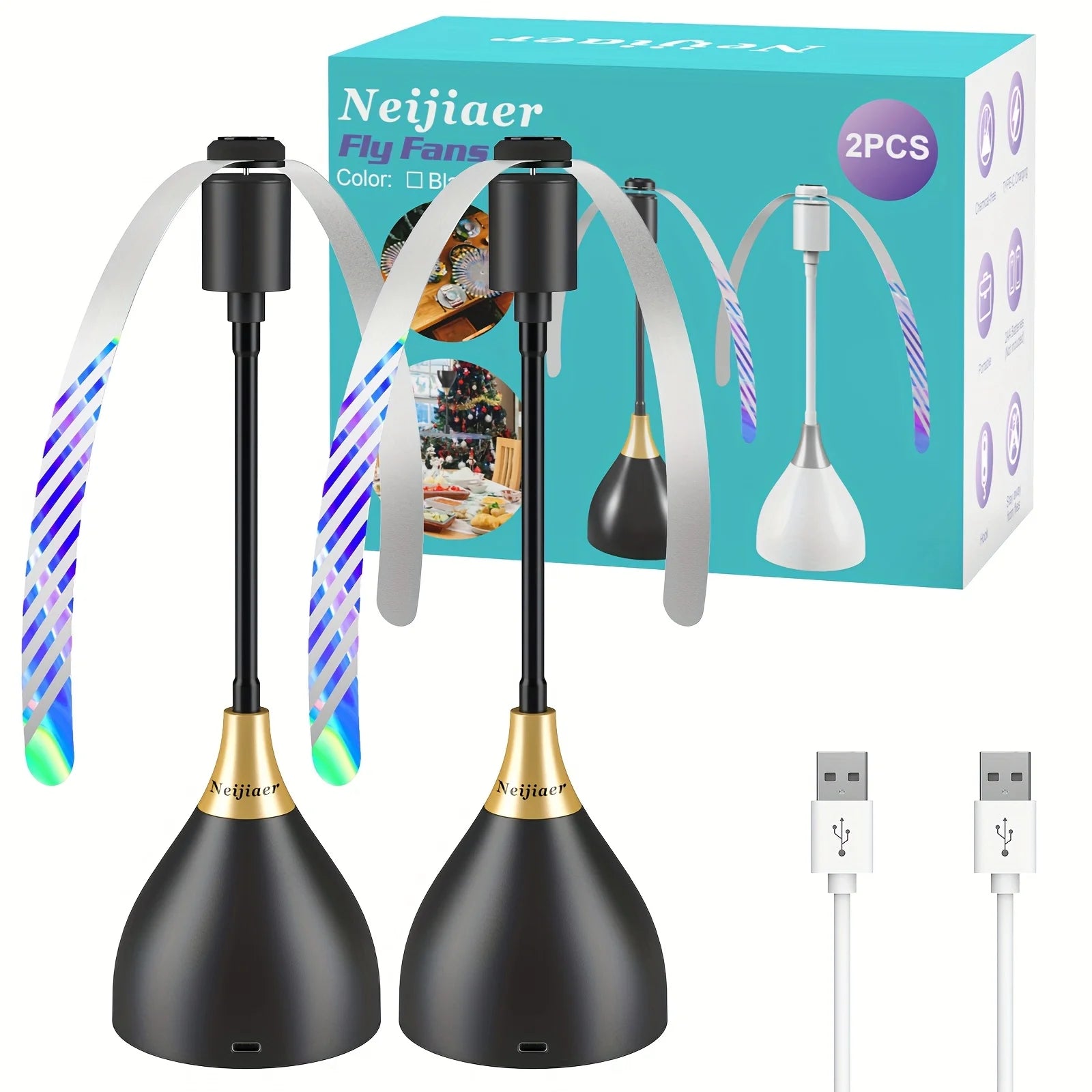 Praktischer Fliegen Ventilator mit weichen Rotorblättern für den Tisch, per USB oder Batterie betrieben, geräuschlos und tragbar! Hält dein Essen sauber.