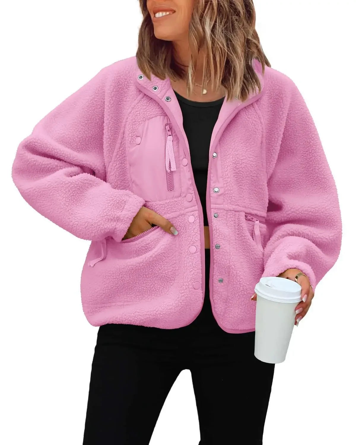 New Autumn and Winter Women Polar Fleece Loose Jacket Retro Harajuku Casual Street Jacket Top